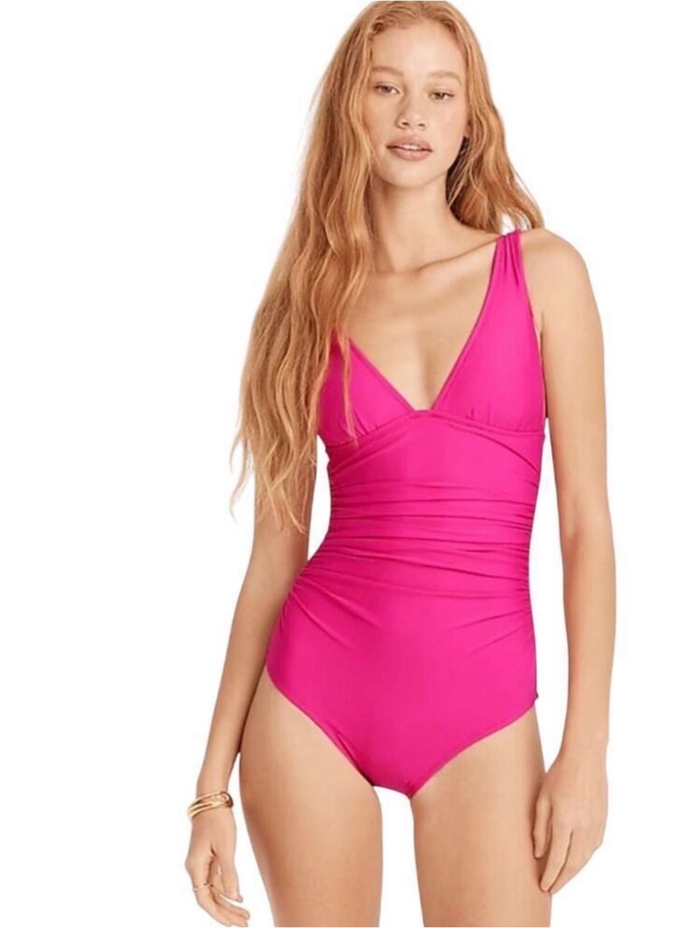 NWT J.Crew Ruched V-Neck One-Piece Swimsuit - Radiant Fuchsia - Size 12 - Picture 5 of 5
